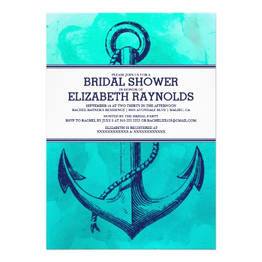 Vintage Anchor Nautical Bridal Shower Invitations