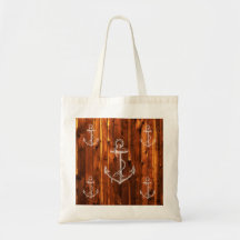 Vintage Anchor on Dark Wood Boards Tote Bag
