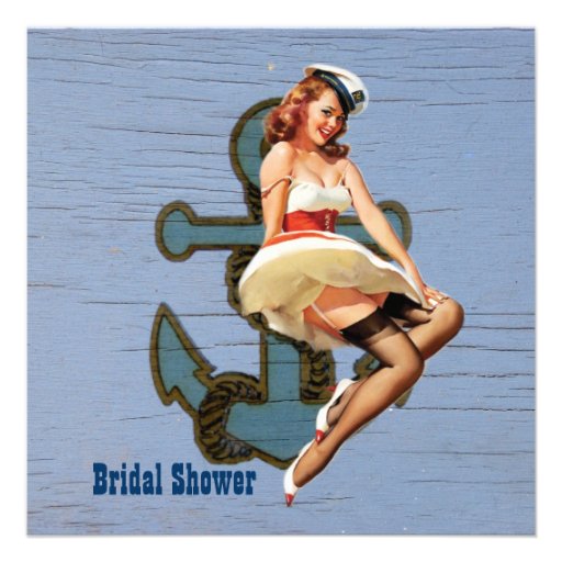vintage  anchor pin up girl beach bridal shower custom invite