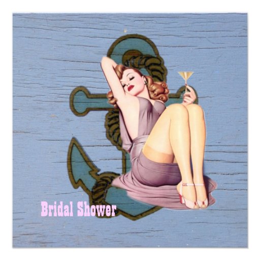 vintage  anchor pin up girl beach bridal shower custom invitation