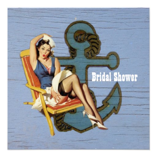 vintage  anchor pin up girl beach bridal shower invitations