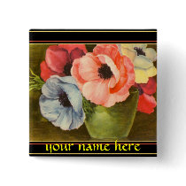 Vintage Anemones in Green Vase Buttons