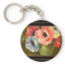 Vintage Anemones in Green Vase Keychain