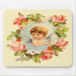 Vintage Angel with Pink Flowers Mousepad