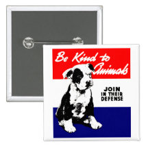 Vintage Animal Kindness Poster Buttons