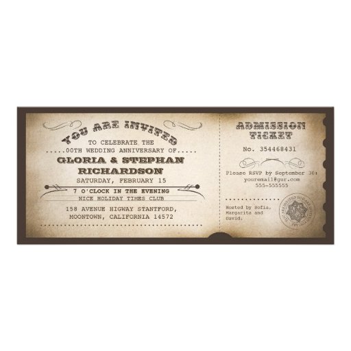 vintage anniversary ticket typography design personalized invitations