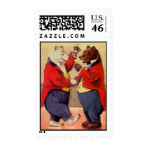 Vintage Anthropomorphic Bears Celebrate Toast Meet Stamps