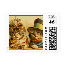 Vintage Anthropomorphic DressedUp Cats On-the-Town Postage