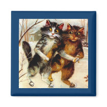 VINTAGE ANTHROPOMORPHIC SET OF SKATING CATS MAGNET