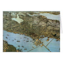 Vintage Antique Aerial Map of Seattle, Washington Greeting Card