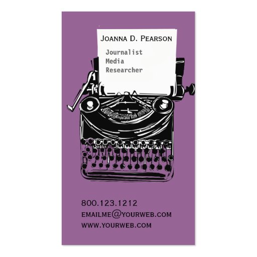 Vintage Antique Artistic Typewriter Writer Business Card (front side)