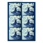 Vintage Antique Delft Blue Tile - Windmill Greeting Cards