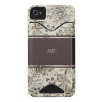 Vintage Antique Floral Custom Monogram Brown Iphone 4 Id Covers