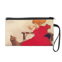 Vintage Antique Girl Cat Theophile Steinlen Animal Wristlet Clutch