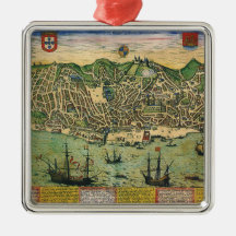 Vintage Antique Map; Town Plan of Lisbon, 1598 Christmas Ornaments