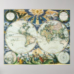 Vintage Antique Old World Map by Pieter Goos, 1666 Poster