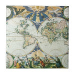 Vintage Antique Old World Map by Pieter Goos, 1666 Ceramic Tile Vintage Antique Old World Map by Pieter Goos, 1666 Ceramic Tile