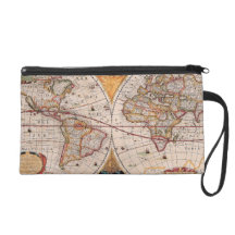 Vintage Antique Old World Map Design Faded Print Wristlet Clutches