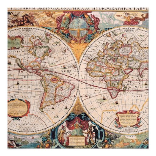 Vintage Antique Old World Map Design Faded Print Personalized Invites