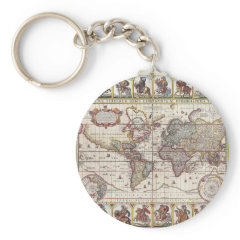 Vintage Antique Old World Map Design Faded Print Keychain