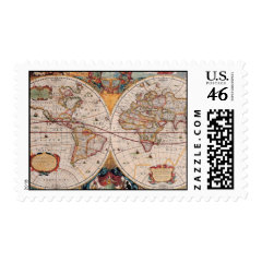 Vintage Antique Old World Map Design Faded Print Stamp