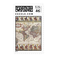 Vintage Antique Old World Map Design Faded Print Postage Stamps