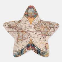 Vintage Antique Old World Map Design Faded Print Star Sticker