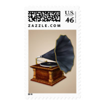 Vintage Antique Record Player Postage Stamps by mariannegilliand Vintage Antique Record Player Postage Stamps