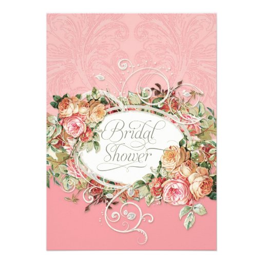 Vintage Antique Roses Floral Bouquet Modern Swirls Personalized Invite