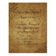 Vintage Antique Teastain Swirl Save the Date Card Postcards