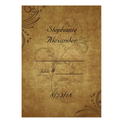 Vintage Antique Teastain Swirl Wedding PlaceCards Business Card Template (front side)