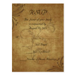 Vintage Antique Teastain Swirl Wedding RSVP Reply Postcards