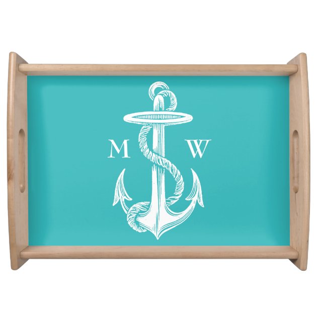 Vintage Antique White Anchor Turquoise Background Food Trays