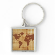 Vintage Antique World Map Montage Key Chains