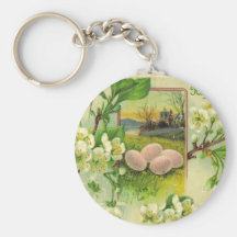 VINTAGE APPLE BLOSSOMS AND EGGS GREETINGS KEY CHAINS