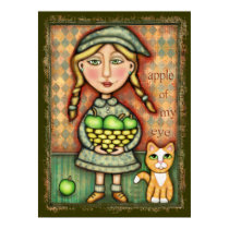 Vintage Apple Girl & Cat Art Poster posters
