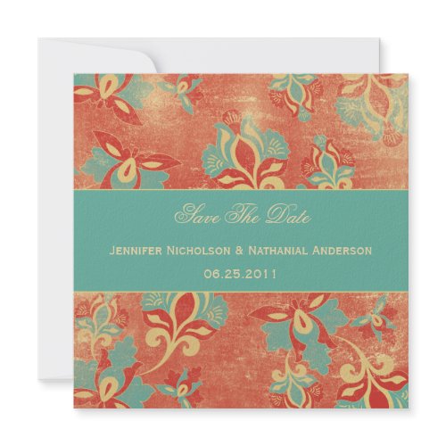 Vintage Look Aqua & Tangerine “Save the Date” cards by D.M. Boyce