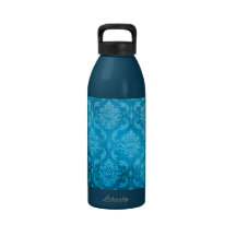 Vintage Aqua Blue Damask Water Bottle