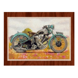 Vintage Aqua Blue Motorcycle Print Postcard