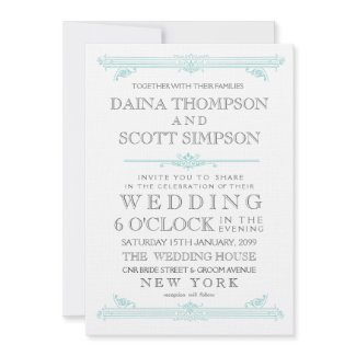 Vintage Aqua Turquoise Cross Hatch Wedding Invite