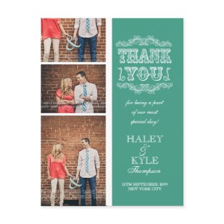 VINTAGE Aqua & White Thank You Photo Post Card