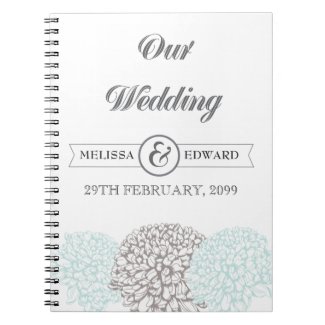 Vintage Aqua Zinnia Wedding Spiral Note Book