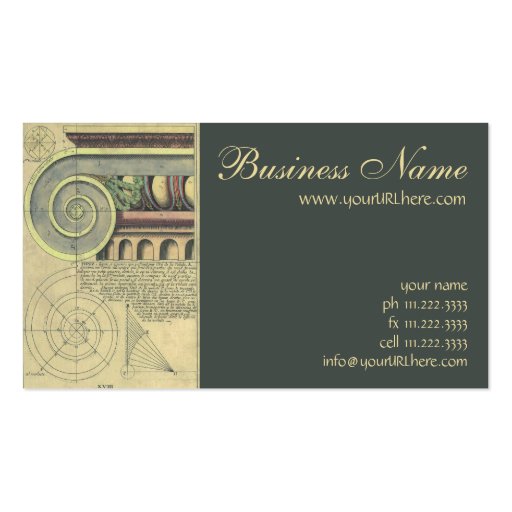 Vintage Architecture; Capital Volute by Vignola Business Card (front side)