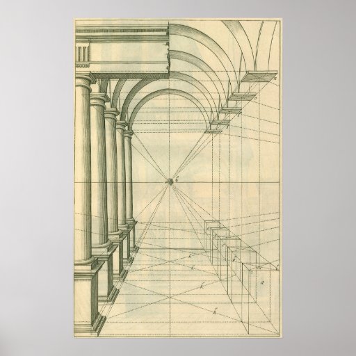 Vintage Architecture, Columns Arches Perspecitve Poster