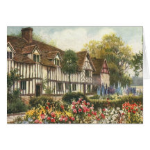 Vintage Architecture English Cottage Formal Garden Greeting Cards