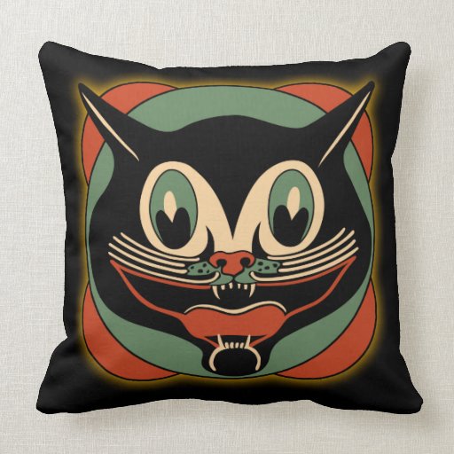 Vintage Art Deco Black Cat Pillow