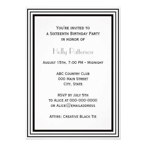 Vintage Art Deco Black White Frame #1 V Sweet 16 Custom Invitations