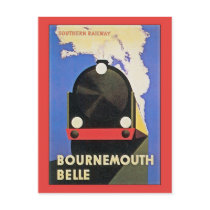 Vintage Art Deco Bournemouth  Belle train ad Postcard
