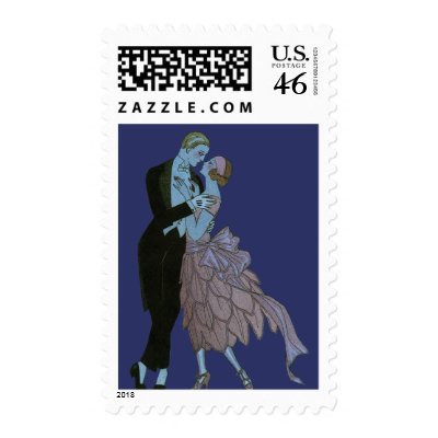 Vintage Art Deco, Bride Groom Love Wedding Dance Postage
