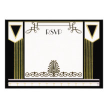 Vintage Art Deco Couple Formal Wedding RSVP Custom Invites